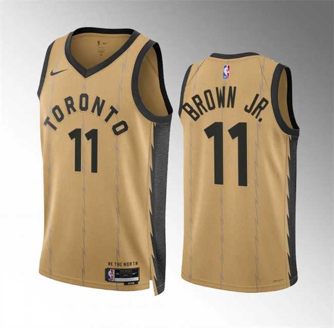 Mens Toronto Raptors #11 Bruce Brown Jr Gold 2023-24 City Edition Stitched Basketball Jersey Dzhi